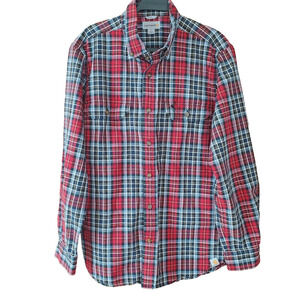 Carhartt Men's Relaxed Fit Button Down Plaid Long Sleeve Shirt Size M Red